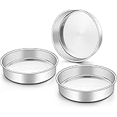 Onader 8 Inch Round Cake Pan, Stainless Steel Baking Pan Set of 3, Birthday Wedding Cake Tin