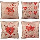 VAKADO Outdoor Throw Pillow Covers 18x18 Set of 4 Valentine's Day Decorative Cushion Cases Quote Leaves Cotton Linen Room Decor for Patio Couch Sofa Chair Bedding