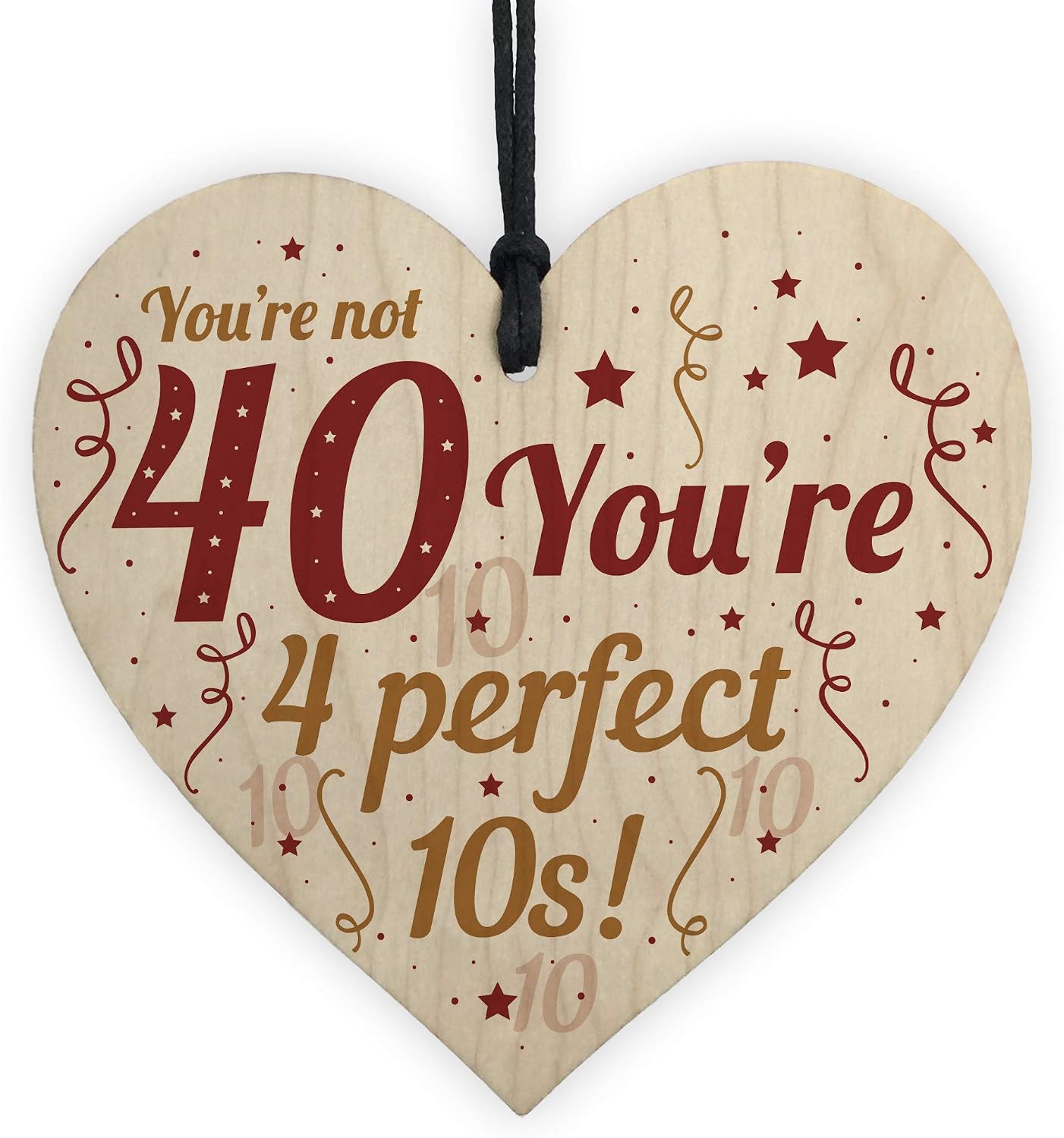 Red Ocean Funny 40th Birthday Gifts For Women Men Accessories Card Handmade Hanging Wooden Heart Sign Novelty Gift For Friend Colleague
