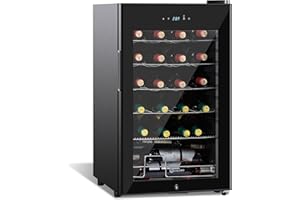 COLOZO 17 inch Wine Cooler Refrigerators Freestanding Under Counter Compact Bar Beverage Fridge 24 Bottle Countertop Double-Layer Tempered Glass Door Wine Cellars with Professional Compressor