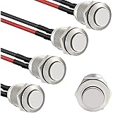 STARELO 5pcs 12mm Momentary Push Button Switch Silver Shell with pre-Wiring, IP65 Waterproof Push Button Switch,Stainless Ste