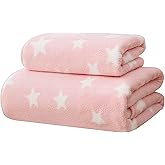 Pink Women's Bath Towels,Soft, Absorbent and Quick Drying Microfiber Bath Towels Set of 2 ,27.5x55 inch Star Patterned Bath Towel and 13.7x29.5 inch Hand Towel, Suitable for bathrooms, Gyms, Swim