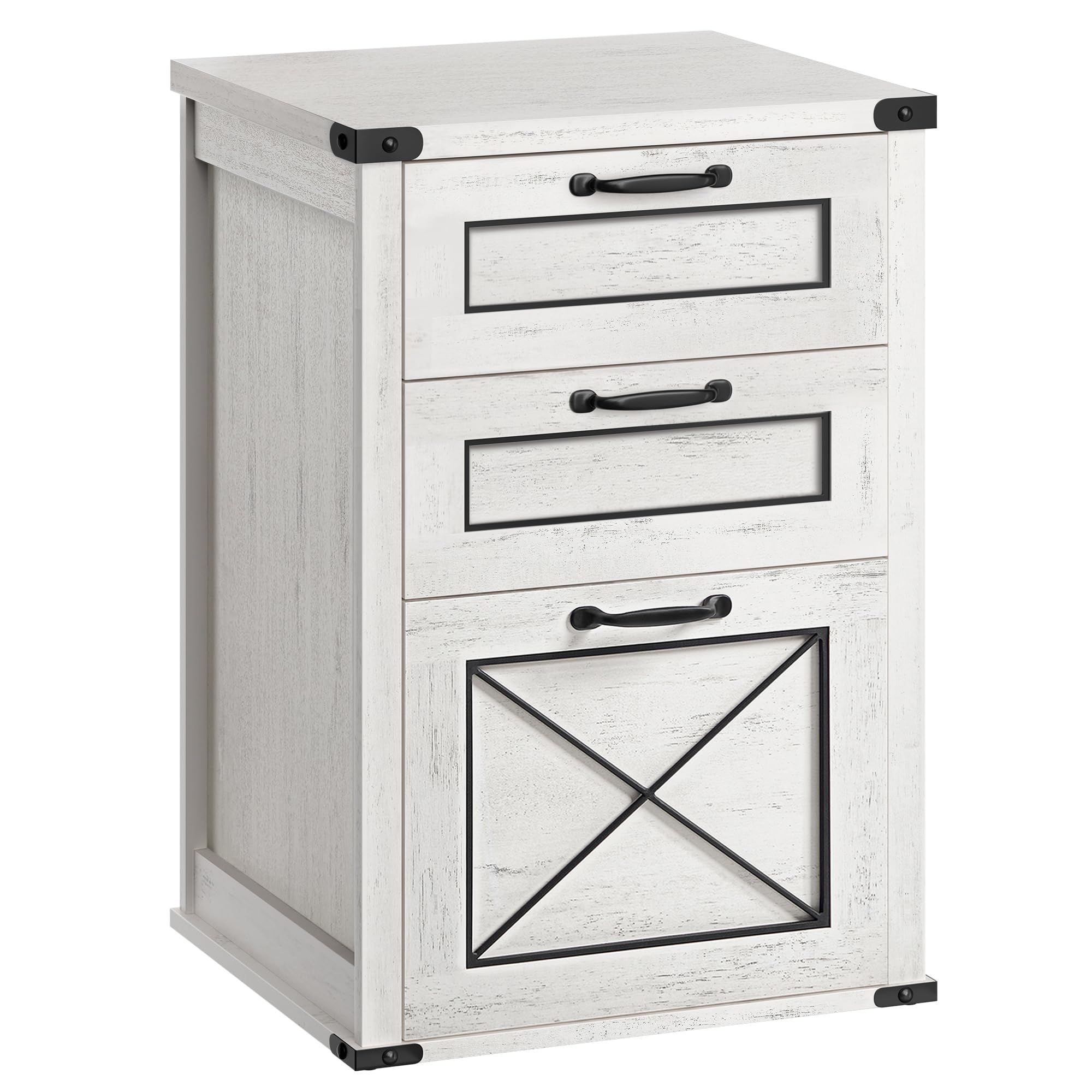 VASAGLE File Cabinet, Filing Cabinet with 3 Drawers, Printer Stand, Fit A4, Letter Size, Hanging File Folders, Modern Farmhouse Style, for Home Office, Study, Rustic White UOFC054T73