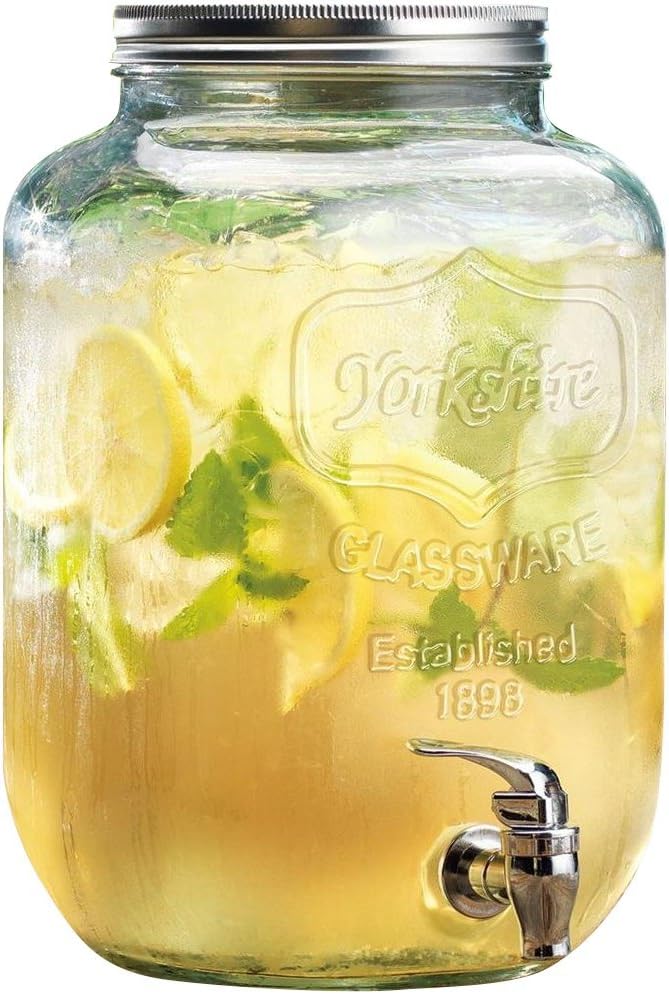 Family Glass Mason Jar Glass Beverage Drink Dispenser with Metal Lid, 1 gal