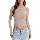EasyGala Womens Double Lined Long Sleeve Tops Crew Neck Fitted Basic T Shirts Crop Going Out Tops 2026