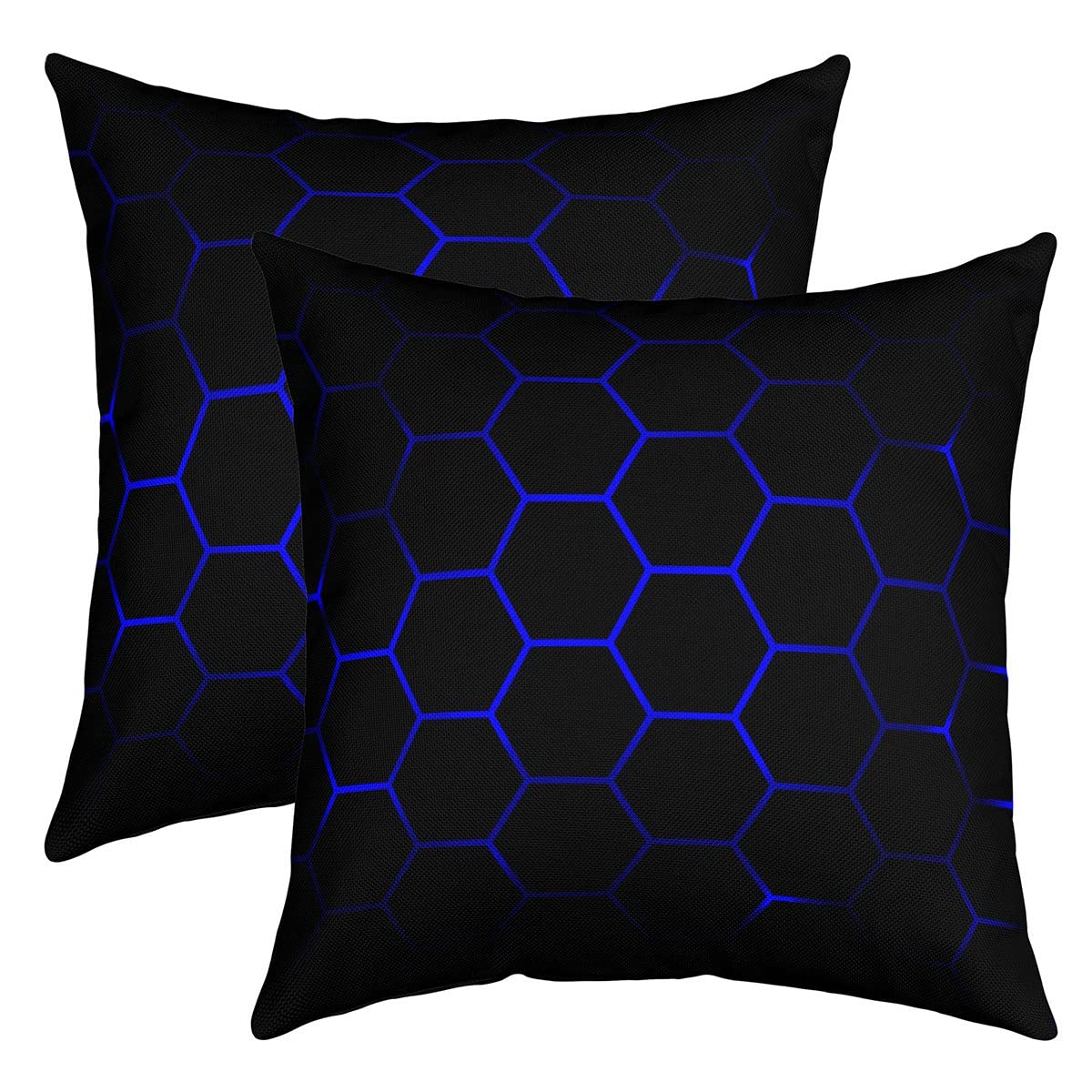 Loussiesd Honeycomb Throw Pillow Covers 16"x16" Set of 2 Soft Modern Hexagon Theme Cushion Covers for for Sofa Geometrical Beehive Black Blue Decorative Pillowcases Outdoor Pillows Covers