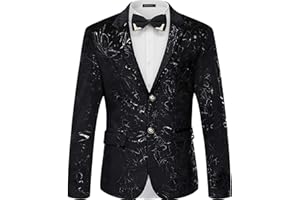 WULFUL Mens Blazer Floral Suit Jacket Slim Fit Stylish Blazer for Men Dinner Party Prom Wedding Tuxedo Jacket