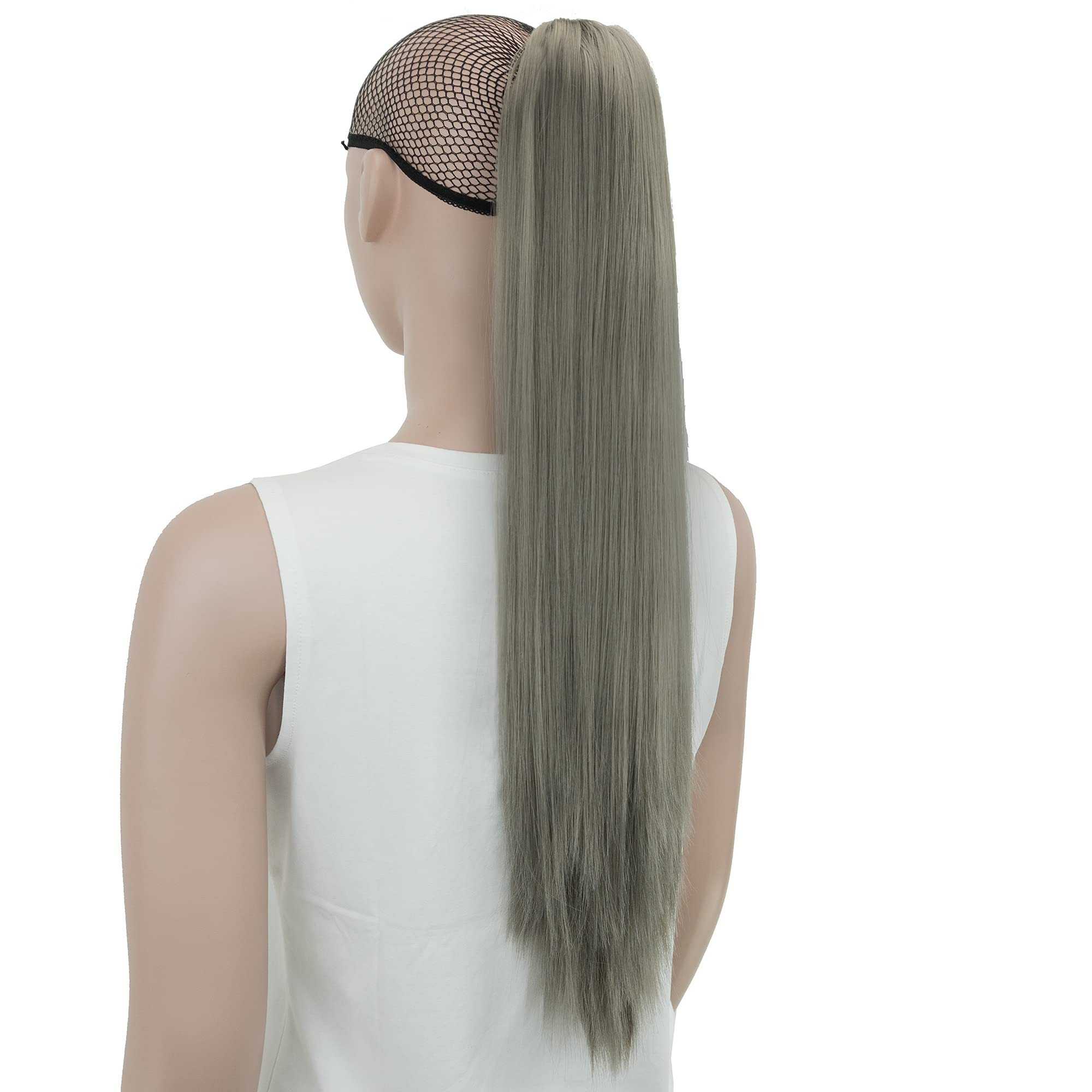 IMISSU Thick Straight Jaw Claw Ponytail Hair Pieces Extensions Pony Tail Clip in Hairpiece 24 Inches (Straight Dark Gray)