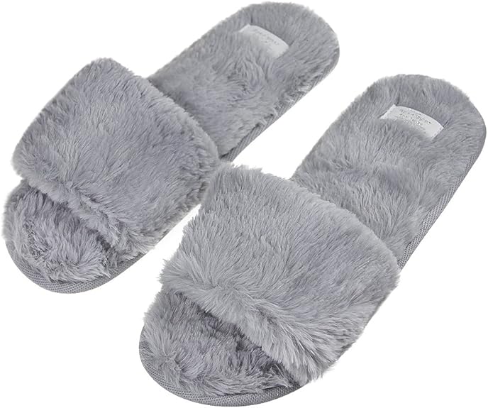Amazon.com | Fashion Indoor Warm Fleece Slide On Slippers, Womens Ladies Girls Spa Flip Flop 