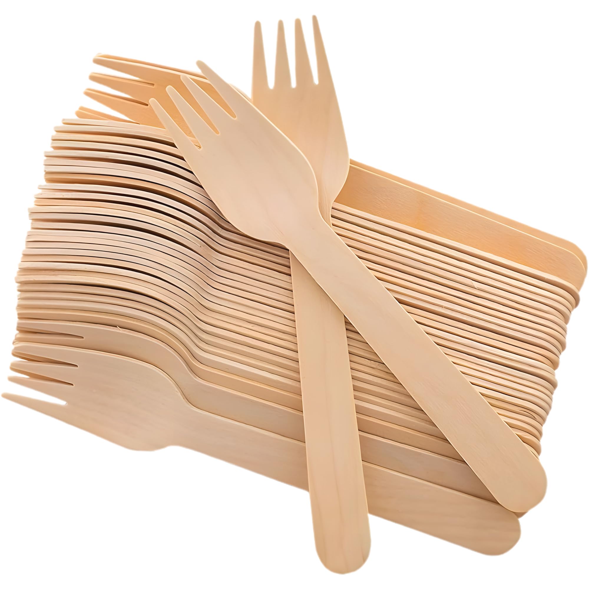 Ecowise Strong Disposable Wooden Forks Pack of 100 Ecofriendly Biodegradable Disposable Wooden Cutlery Forks Birchwood Wooden Cutlery Set for Birthday Party, Events, Christmas Party Picnic Wedding