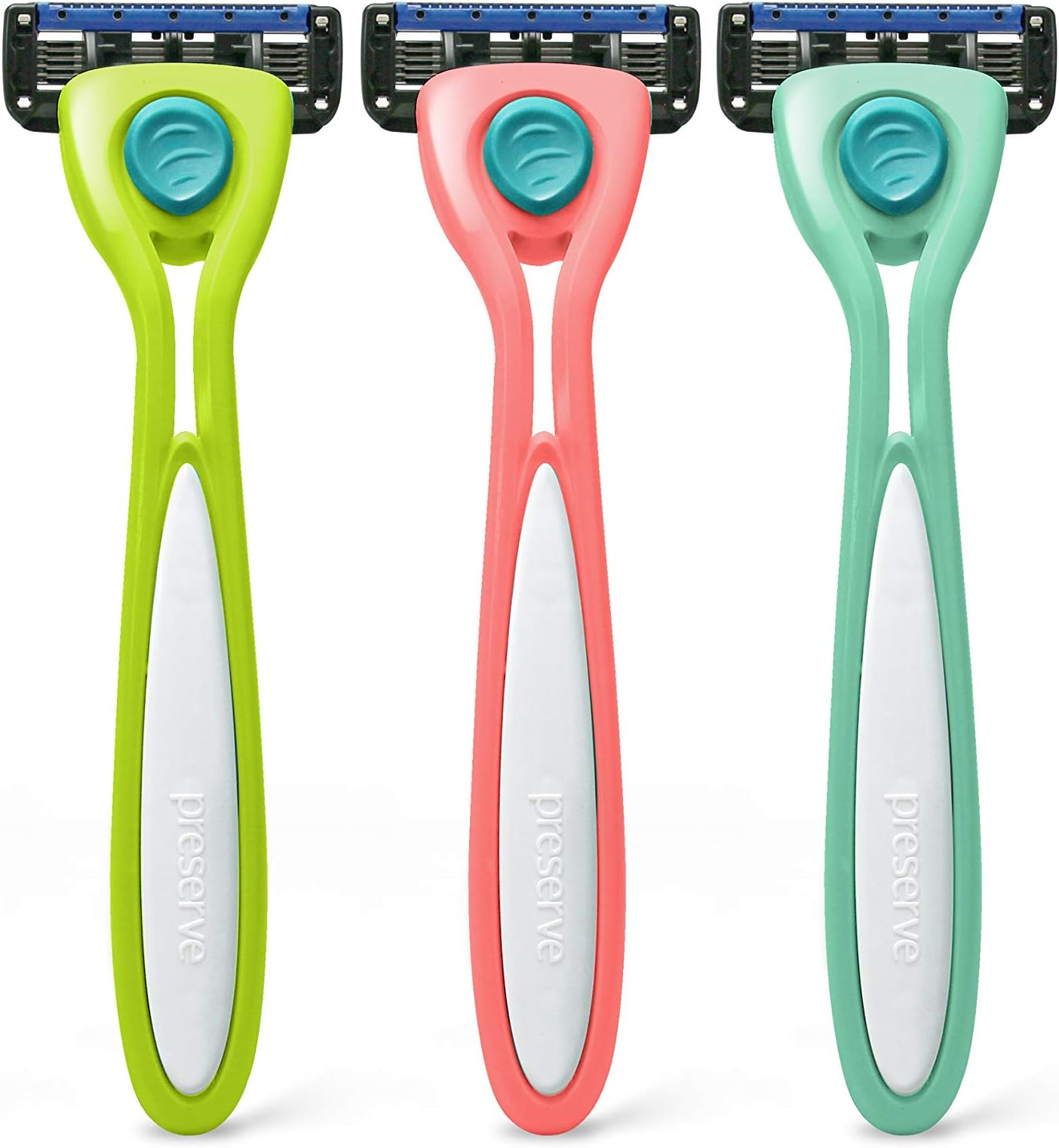 Preserve Shave 5 Five Blade Refillable Razor, Made from Recycled Materials, Assorted Colors: Coral/Neptune/Key Lime (Color May Vary)