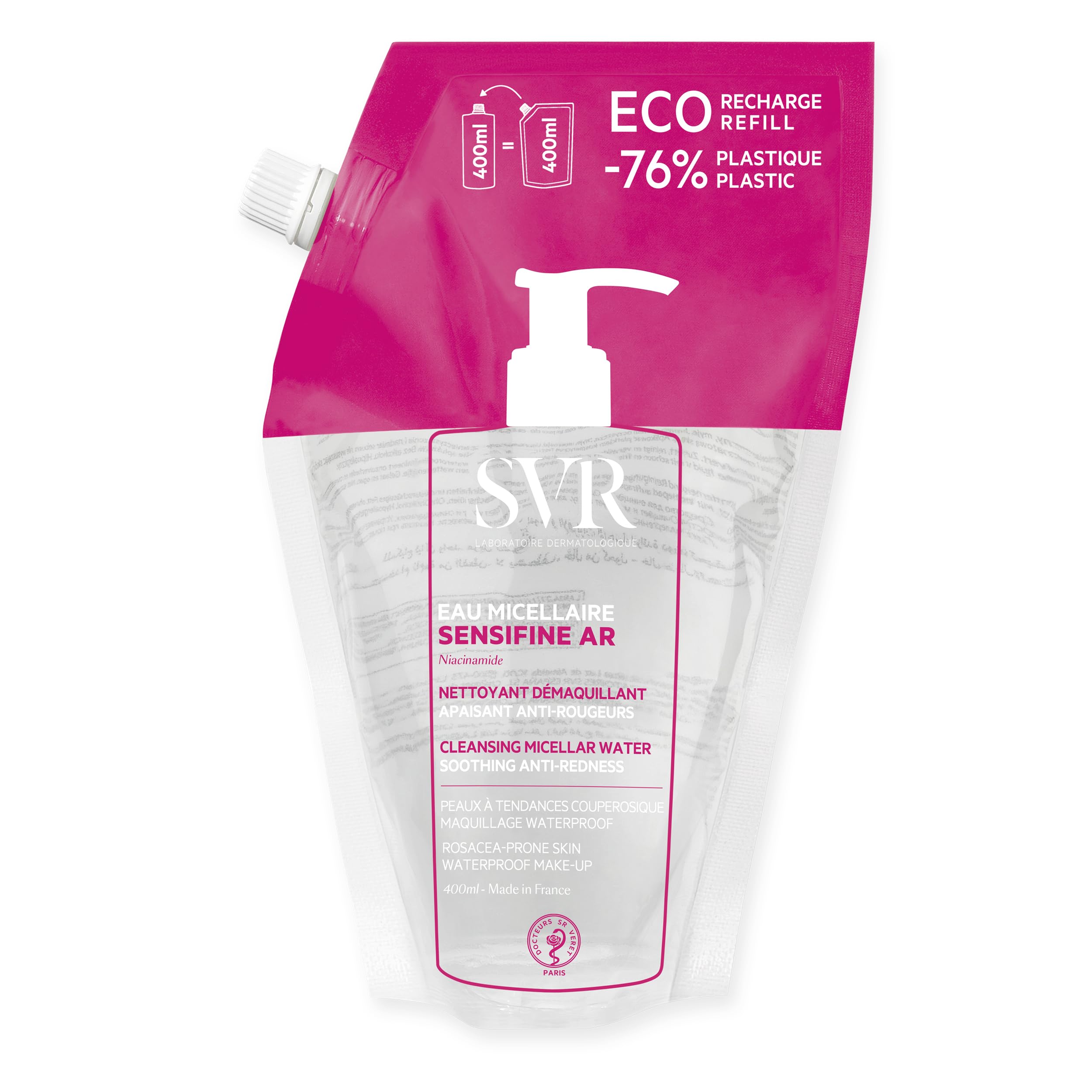 SVR SENSIFINE AR - Soothing Anti-Redness Micellar Water/Make-up Remover for Face, Eyes, Lips, Ultra-Mild No-Rinse Cleanser for Sensitive, Reactive, Rosacea-Prone Skin, 400m — image 1