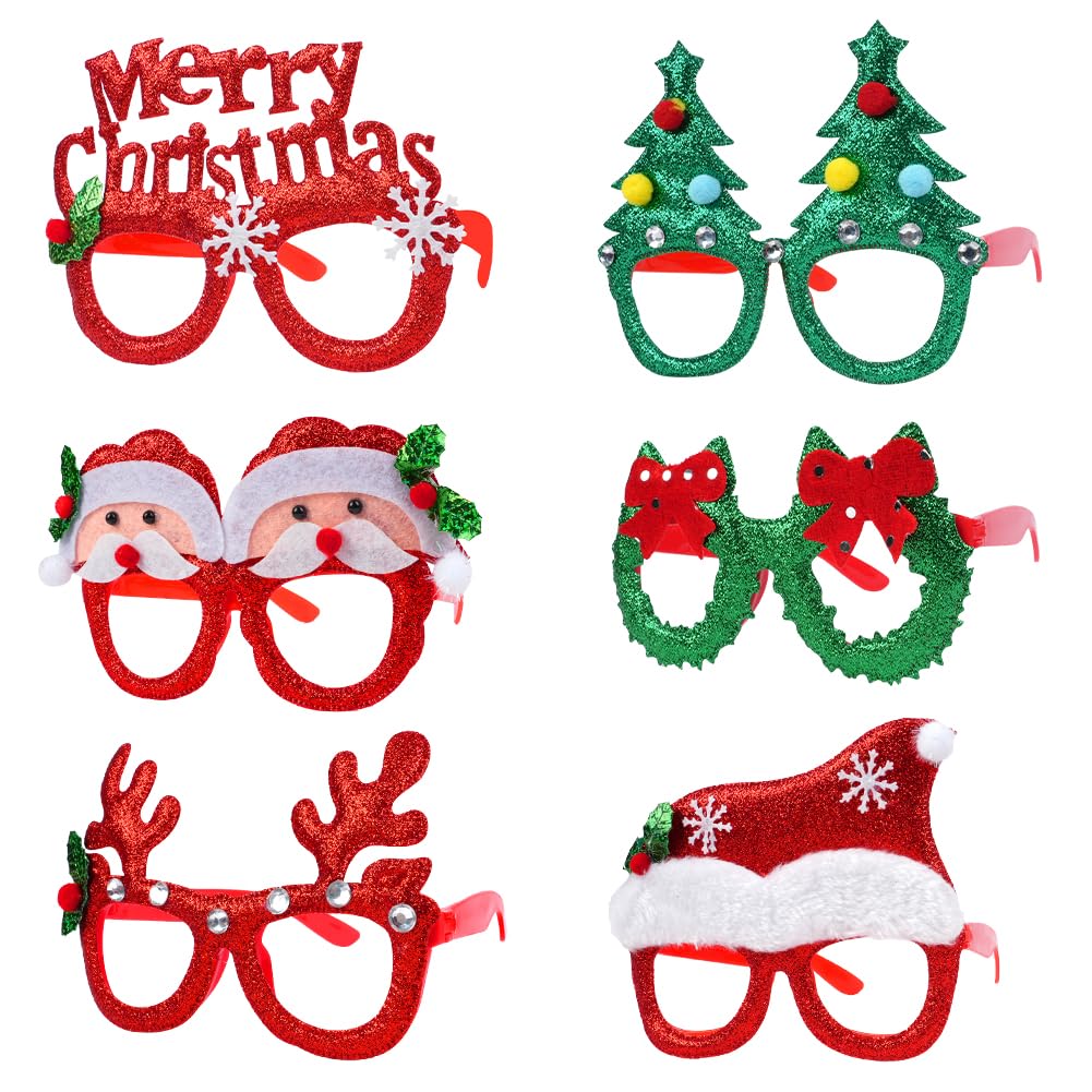 Ainiv 6PCS Christmas Glasses, Novelty Xmas Glasses, Christmas Decoration Costume Party Glasses Frame, Fiesta Eyeglasses, Masquerade Masks, Christmas Party Decorations for Adults Kids