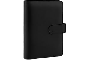 Antner A6 PU Leather Notebook Binder Refillable 6 Ring Budget Binder for A6 Filler Paper, Loose Leaf Personal Planner Binder Cover with Magnetic Buckle Closure, Black