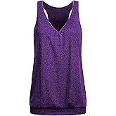 Wobity Womens Sleeveless V-Neck Tank Tops Workout Loose Fit Tops for Women Athletic Banded Bottom Tank Casual Shirts