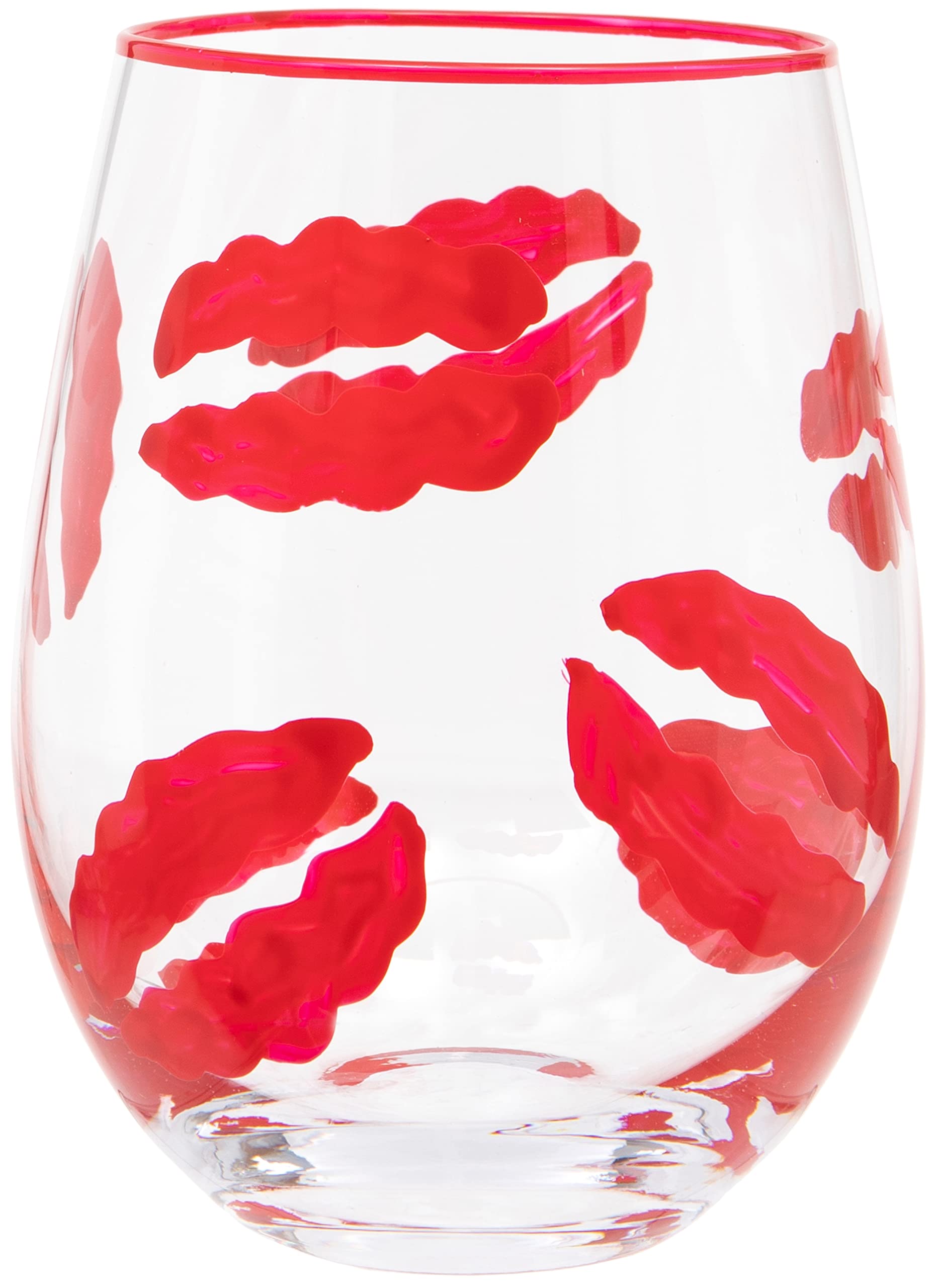 Maturi Hand Painted Lipstick Kiss Stemless Wine Glass, 530ml, Red, Gift Boxed