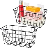 JUNCHU CHERRY 2 Pack Hanging Storage Basket, Bathroom Basket, Household Goods, with Traceless Tape, no Drilling, for Cabinet Storage, Kitchen, Bathroom, Storage Room,Black