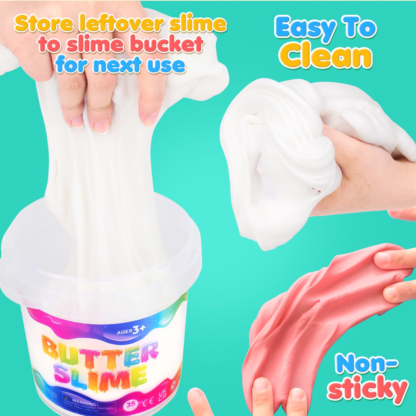 Butter Slime Kit for Girls Big Bucket: 35 FL OZ Non-Sticky and Stretchy Slime - White Premade Butter Slime Making Kits with Add-ins and Small Containers - Fun Birthday Gift for Kids Grils