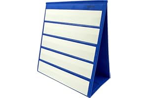 Blue Tabletop Desktop Pocket Chart with Bonus 20X Dry Erase Cards. Double Sided and Self-Standing (13” X 12”)