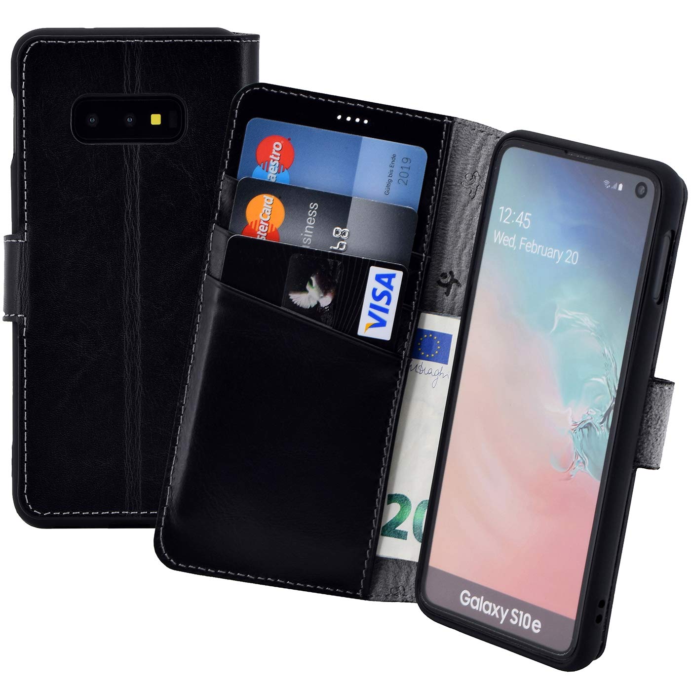 Suncase ® Book-Style (Slim-Fit) Leather Case with Stand Function and Card Compartment - Shatterproof Inner Shell Compatible with Samsung Galaxy S10e