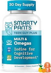 SmartyPants Teen Guy Plus Multi & Omegas Multivitamin Gummies with Omega 3 DHA/EPA, Vitamins D3, C, B12, B6, A, K, Zinc, Fola