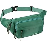 WATERFLY Fanny Pack Waist Packs: Large Crossbody Fanny Packs for Women Men with 5 Zipper Pockets Adjustable Strap Waist Bags Hip Pack for Traveling Cycling Running Hiking-Light Green