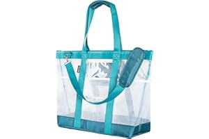 Vulken 42L Extra Large Mesh Beach Bag. 9 Pockets Top Zip Tote Bag Shoulder Bag