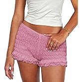 LUXVEER Womens Summer Shorts Trendy Ruffle Lace High Waisted Smocked Beach Mini Shorts Y2K Micro Boyshorts Lolita Bloomers