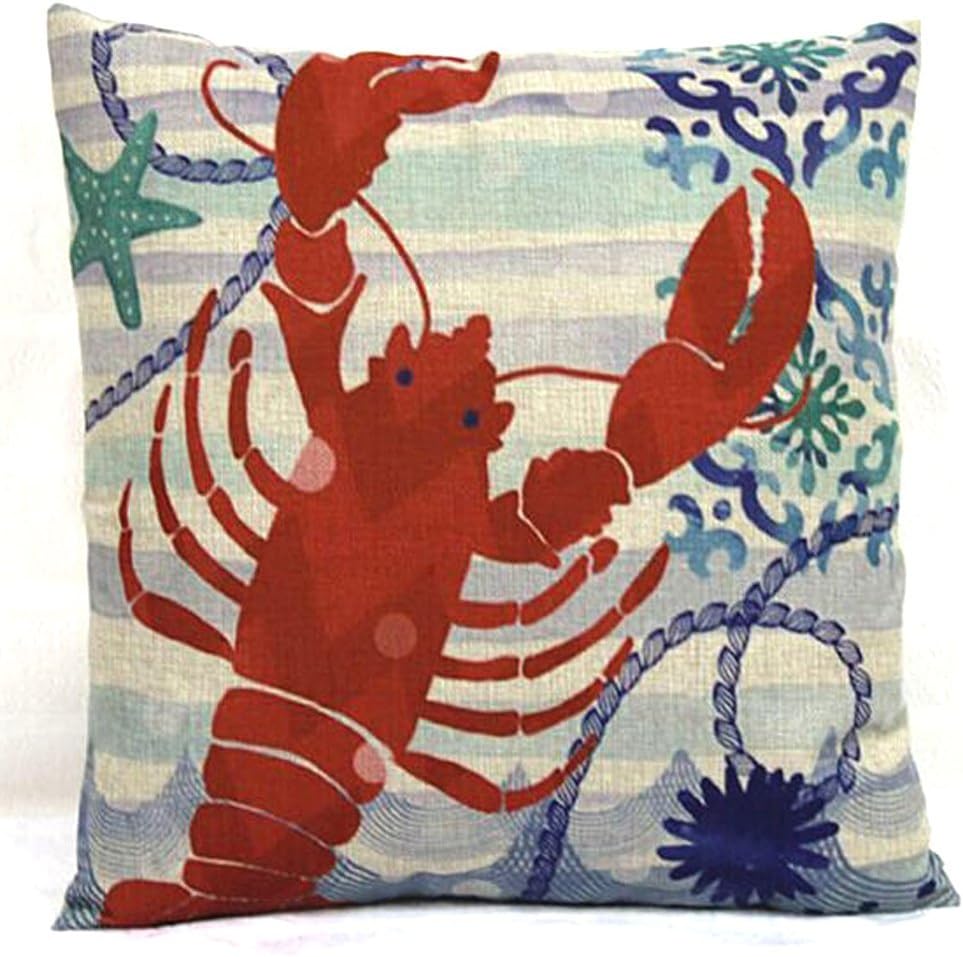 ocean part theme serial Cotton Linen Square Decorative Throw Pillow Case sofa Cushion Cover 18X 18 inches, big Lobster and undersea world pattern