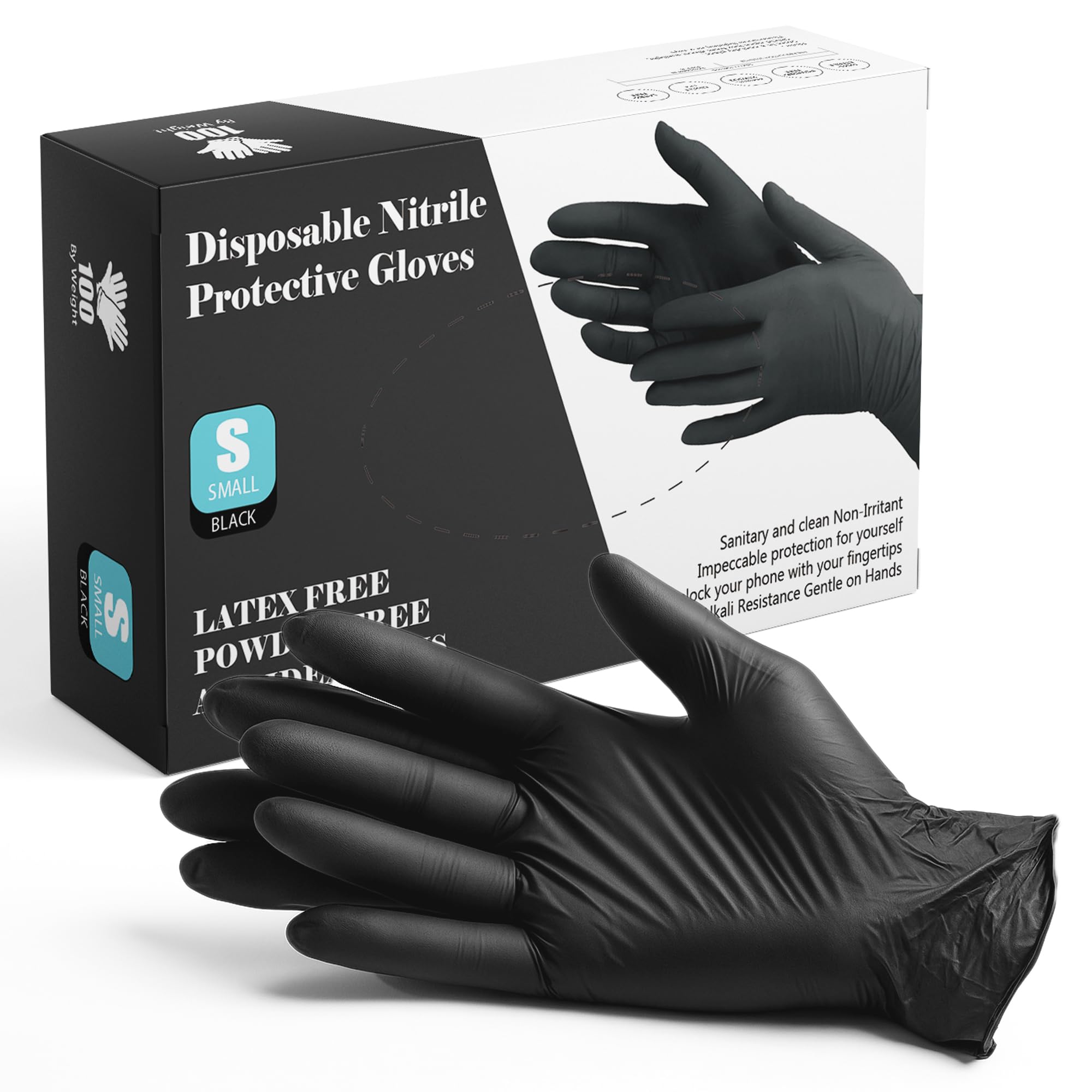 The Real Touch Black Nitrile Gloves, Latex Free & Powder Free, Heavy Duty & Anti-Piercing Disposable Gloves for Beauticians, Tattooists, Medical Environments