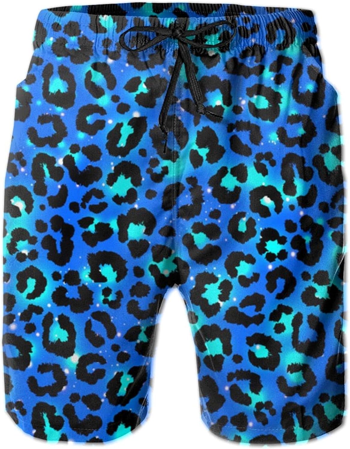HAOHIYO Blue Leopard Print Men's Swim Trunks Quick Dry Gym Running Beach Board