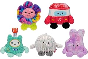 BumBumz 4.5-inch GroovyBumz Plush 5-Pack - Disco Ball Demi, Groovy Flower Faye, Van Vance, Guitar Giovanni, and Peace Sign Fingers Petra Collectible Stuffed Toys