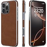 LOHASIC for iPhone 16 Pro Case Leather, Slim Luxury Designer Cover Compatible with Apple iPhone 16 Pro, Soft Vegan Aesthetic Business Protective Leather iPhone 16 Pro Case, Brown