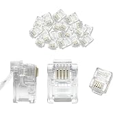100-Pack RJ11 6P4C Modular Plugs， Telephone Connector for Phone Line Cord， Gold Plated Contacts， Easy Crimp Design, Compatible with Both Solid and Strandard Wire, for assembly of telephone cords