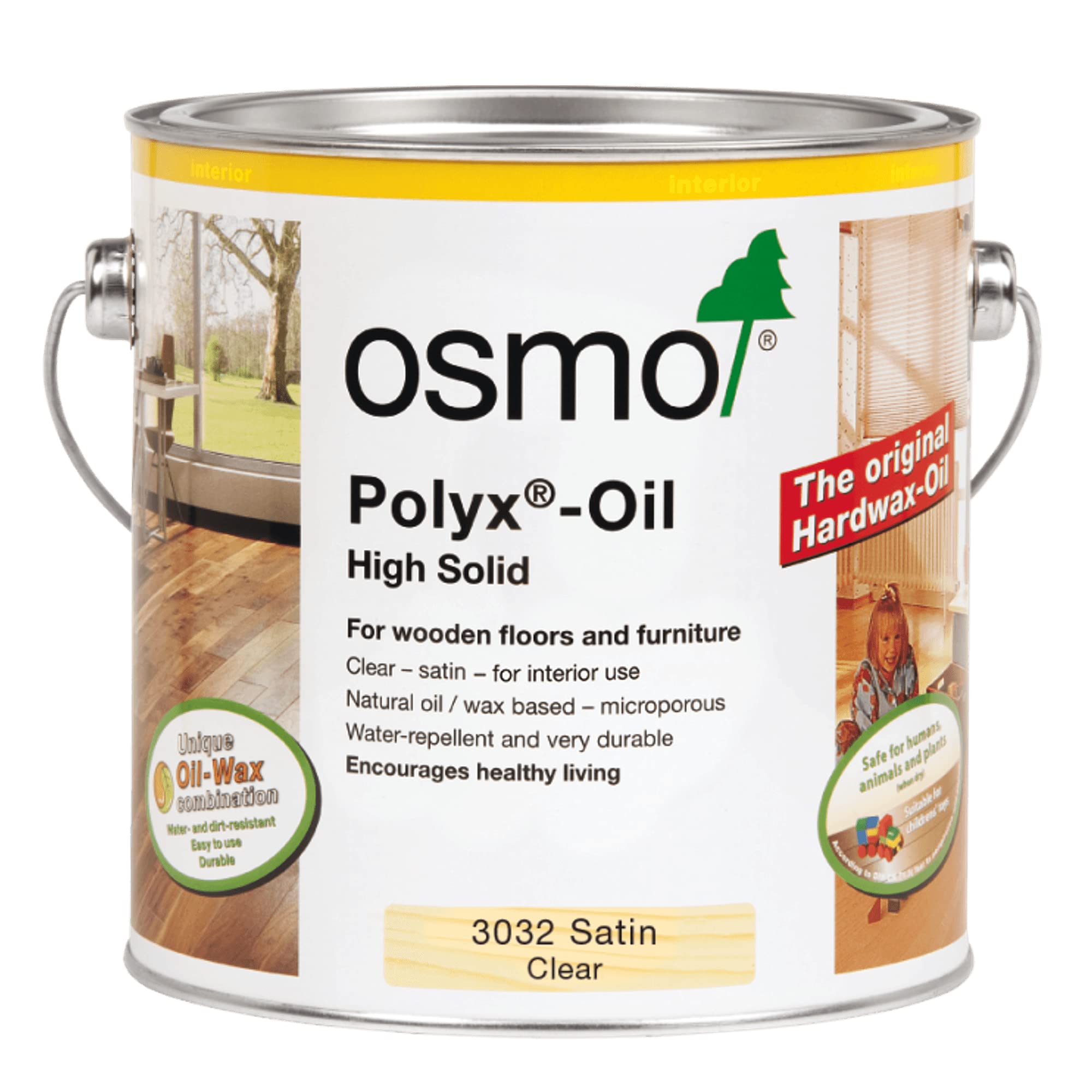 Osmo Polyx®-Oil - Hard Wax Oil 3032, Clear Satin, 2.5L - Durable Wood Oil for Floors & Furniture, Water-Resistant, Wood Treatment & Wood Finish