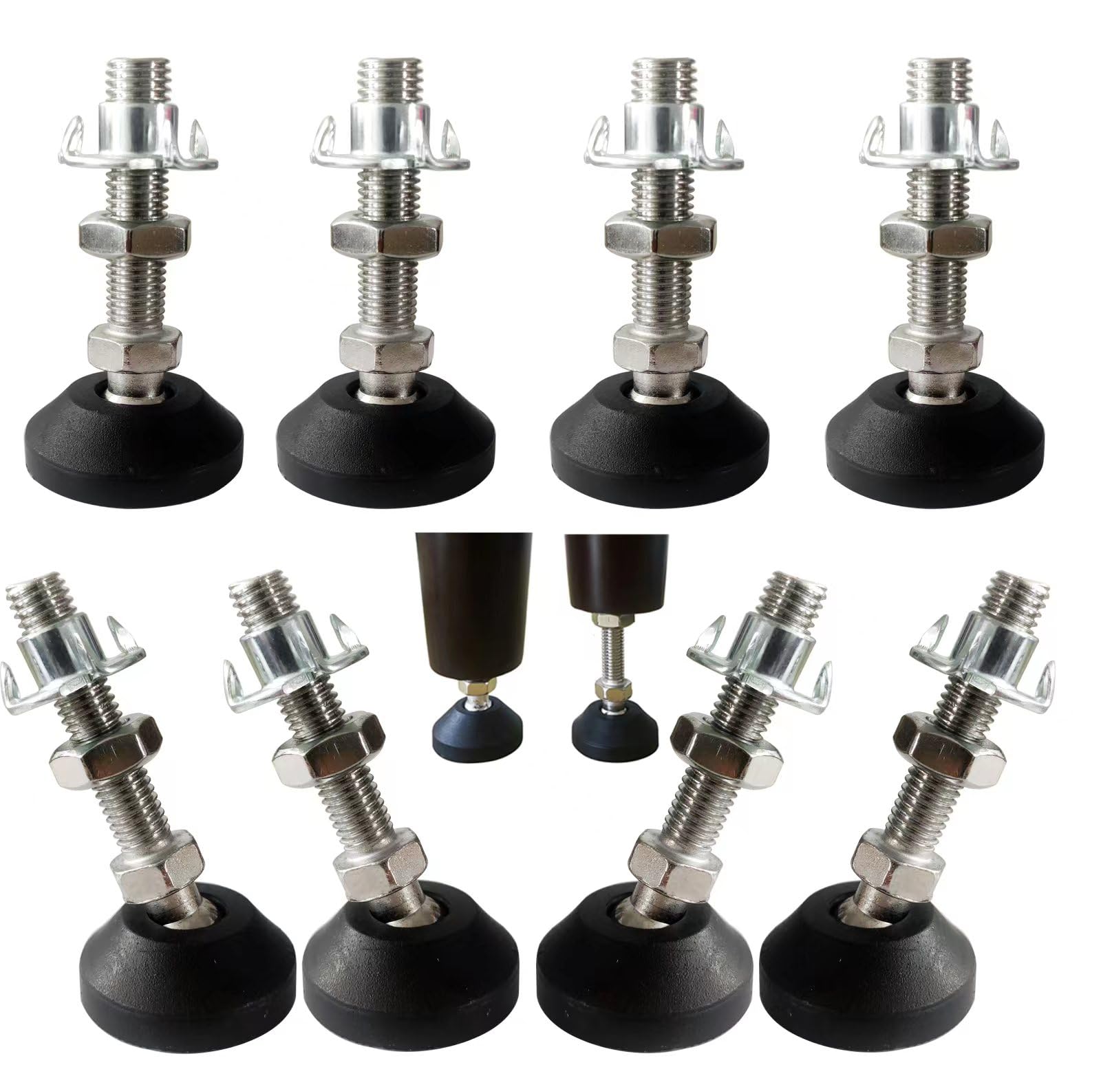 RHUAFET Pack of 8 Adjustable Foot M10 x 30 mm Adjustment Screw M10, Furniture Foot Base Foot Can Carry 400 kg Adjustable Feet Adjustable Screw Adjusting Plate Maximum 15° Tilt (8 Pieces - M10 x 30 mm)