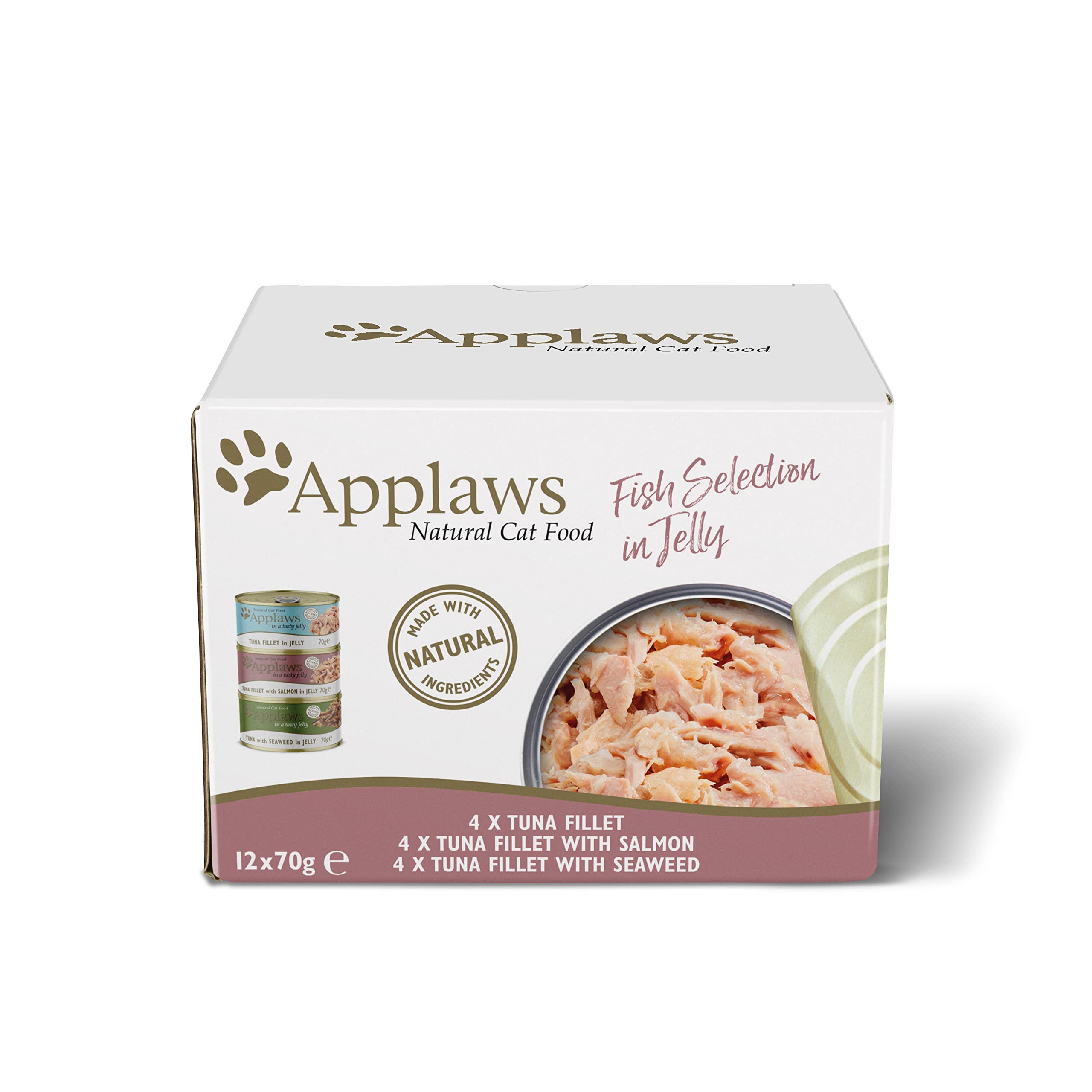 Applaws Natural Wet Cat Food, Multipack Chicken and Fish Selection in Jelly, 70 g Tins (Pack of 12)