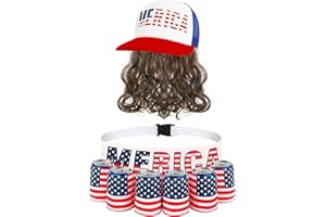 BOARDFEB 2 Pcs 4th of July Patriotic Beverage Beer Belt Holder and Mullet Headband Wig Costume Unisex USA Outfit Gift