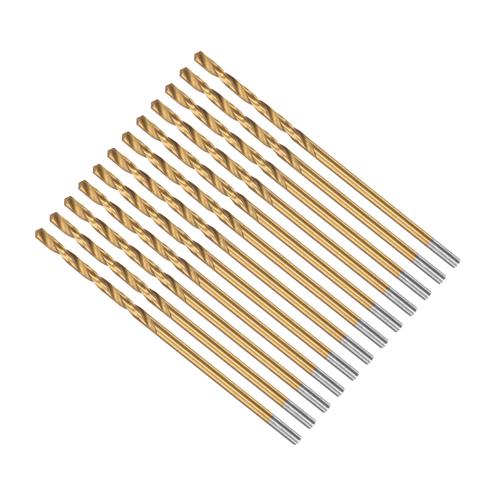 CoCud Twist Drill Bits, 1.6mm Drilling Diameter, Titanium Coated High Speed Steel 6542 Straight Round Shank - (Applications: for Stainless Steel Alloy Metal), 12-Pieces