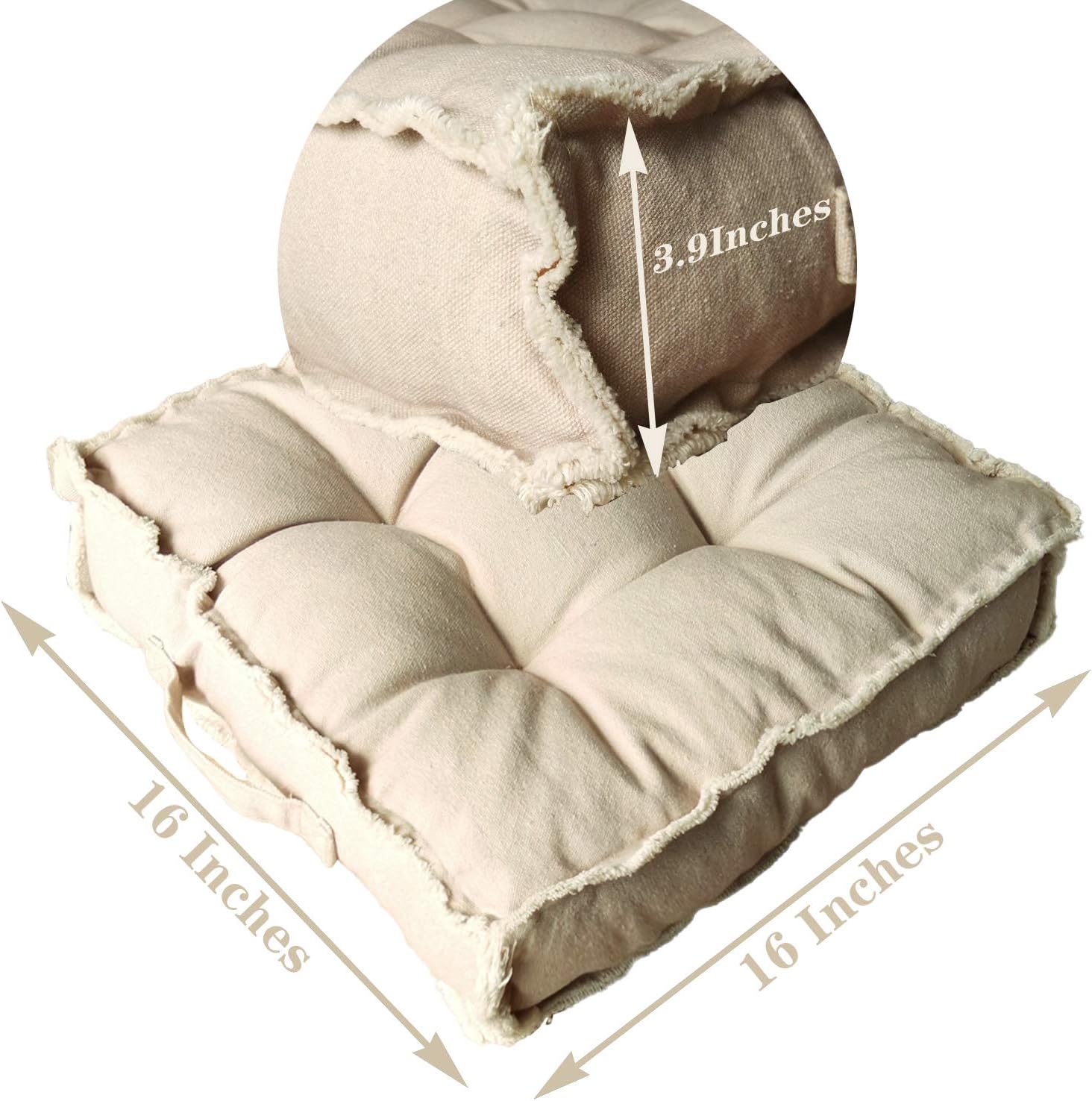 Square Thick Floor Seating Cushions,Solid Thick Tufted Cushion Meditation Pillow for Sitting on Floor, Tatami Pad for Guests or Kids Reading Nook,Yoga Living Room Sofa Balcony Outdoor(Beige): Kitchen & Dining