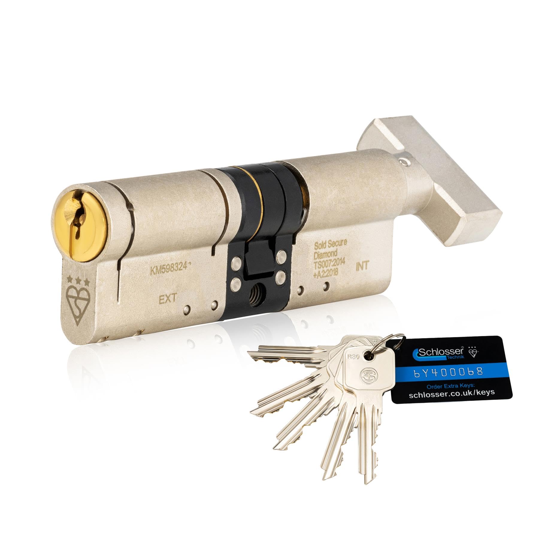 SCHLOSSER TECHNIK 3 Star Kitemarked Thumb Turn Euro Cylinder Lock 50EX/45T (95mm) in Dual Finish, British Standard TS007 Anti-Snap Barrel Lock.