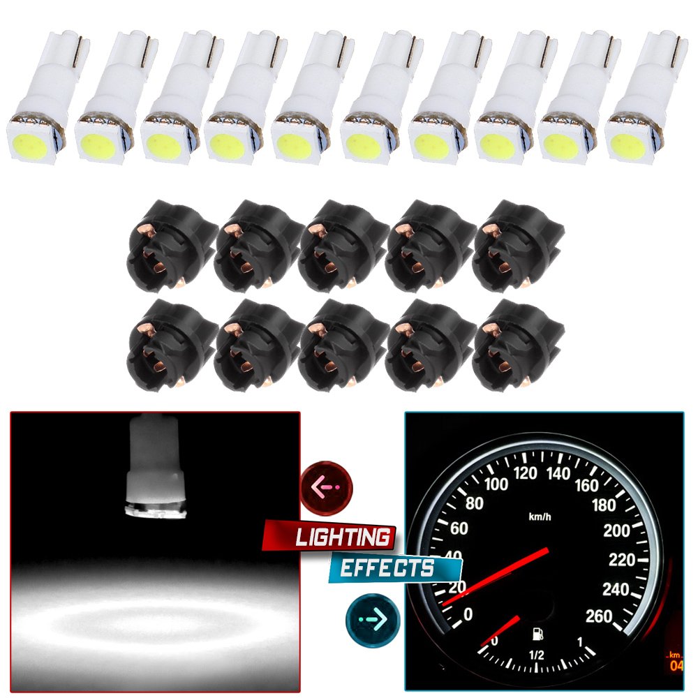 cciyu 10pcs T5 74 85 58 37 27 17 White 1-5050-SMD LED w/Black Twist Sockets Instrument Panel Dash Light Bulbs