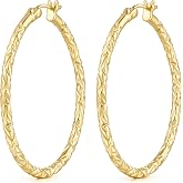 CHLO&Eacute; LOVETT Gold Hoop Earrings for Women 14K Gold Hoop Earrings for Women | 14K Gold Earrings for Women Lightweight Gold Hoop Earrings Delicate Engraving Large Gold Hoop Earrings for Women 35/40mm