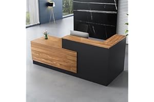 CHARON Reception Desk L Shaped with Counter Receptionist Front Desk with Lockable Drawers Commercial Reception Table for Office Wood Black Left 200cm/79inch