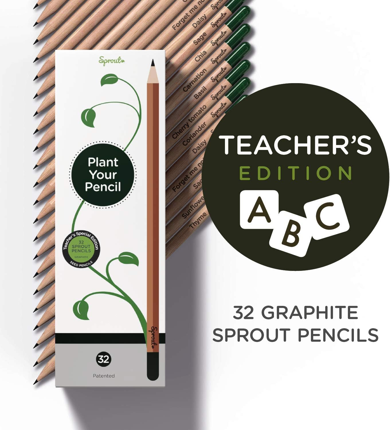 Teacher's Special Edition Sprout plantable graphite pencils with seeds in eco friendly wood