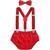 AWAYTR Baby Boys Cake Smash Outfit - First Birthday Party Suspenders Bow Tie Bloomers Set