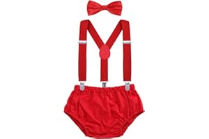 AWAYTR Baby Boys Cake Smash Outfit - First Birthday Party Suspenders Bow Tie Bloomers Set