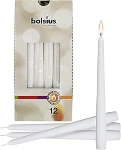 BOLSIUS Set of 12 White Unscented Drip Less Taper Candles- Clean Burning Smokeless Dinner Candles for Wedding & Home Decor Party Restaurant Spa Church- 10 Inch Individually Wrapped