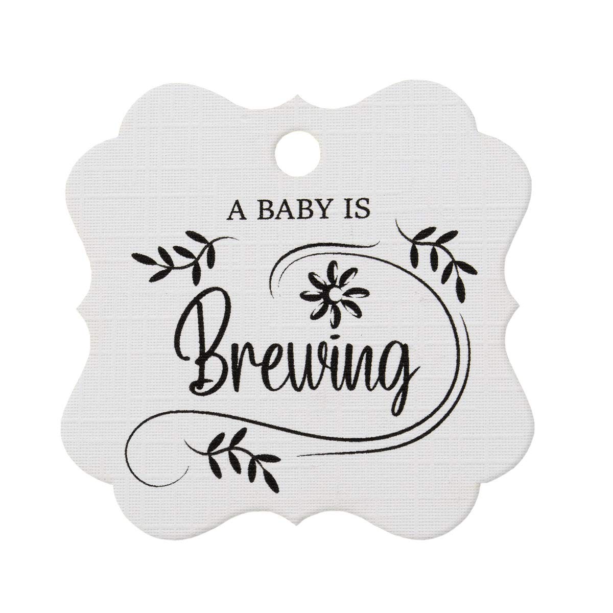 Summer-Ray 50pcs A Baby is Brewing Baby Shower Favours Gift Tags Thank You Tags (White)