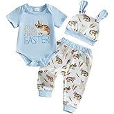 Amnnchya My First Easter Baby Boy Girl Outfit Rabbit Romper Bunny Carrot Pants Newborn Fall Winter Clothes Hat Set